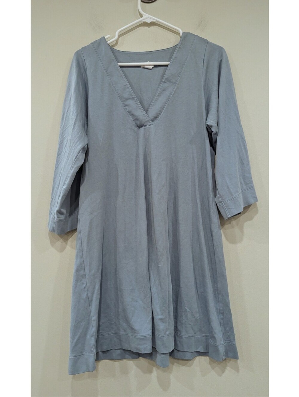 LAKE Blue 100% Pima Cotton V-neck Sleep Dress Night Gown Size Small